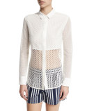 Luna Long-Sleeve Mesh Top, White