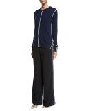 Long-Sleeve Crewneck Cashmere Sweater, Midnight