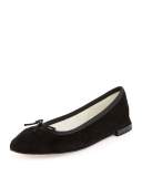 Suede Bow Ballerina Flat, Black
