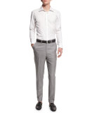 Flat-Front Twill Trousers, Light Gray