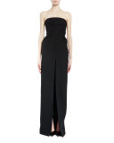 Strapless Twist-Front Column Gown, Black
