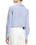 Ryder Long-Sleeve Striped Poplin Shirt, Blue/White