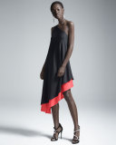 Olivia One-Shoulder Asymmetric Dress, Black/Pink