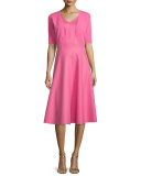 Cap-Sleeve Seamed Dress, Peony