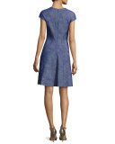 Blair Swirl-Jacquard Cap-Sleeve Dress, Lapis