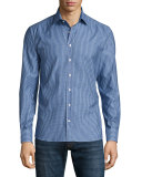 Micro-Pattern Long-Sleeve Sport Shirt, Blue