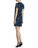 Short-Sleeve Macrame Shift Dress, Ink Blue