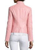 Stand-Collar Zip-Front Leather Jacket, Watermelon