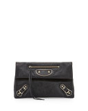 Metallic Edge Classic Envelope Clutch Bag, Black