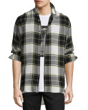 Flannel Plaid Back-Patch Shirt, Black/White/Yellow