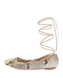 Faith Python-Print Lace-Up Ballerina Flat, Roccia