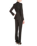 Printed Cady Straight-Leg Cropped Pants, Black