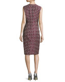 Check Matelassé Sleeveless Sheath Dress, Navy/Multi