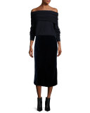 Off-the-Shoulder Wool-Blend Sweater, Marine