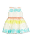 Sleeveless Rosette Tulle Dress, White, Size 4-6