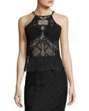 Sleeveless Lace Scalloped-Edge Top, Black