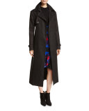 Belted Double-Breasted Cotton Trenchcoat, Black