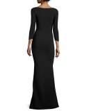 Brest 3/4-Sleeve Stretch Jersey Gown, Black/White