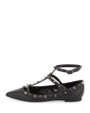 Rolling Rockstud Noir Caged Ballerina Flat, Nero
