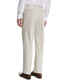 Stretch-Cotton Flat-Front Pants, Stone (Gray)