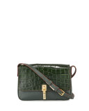 Cynnie Crocodile-Embossed Micro Crossbody Bag, Bottle Green/Black