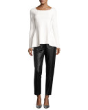 Lunana Leather Ankle Pants, Black