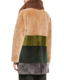 Colorblock Shearling Coat, Caramel