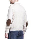Fine-Gauge Knit Elbow-Patch Sweater, Oatmeal