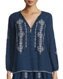 Lemay Embroidered Split-Neck Top
