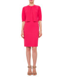 Sleeveless Round-Neck Wool Sheath Dress, Rose