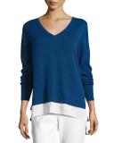 Long-Sleeve Sweater W/ Woven Hem 