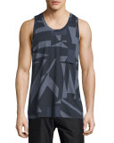 Misdirection-Print Sleeveless Tank, Indigo Multi