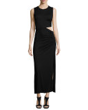 Jaxon Sleeveless Ruched Cutout Maxi Dress, Black