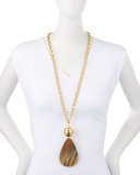 Teardrop Horn Pendant Necklace, 34"L