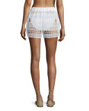 Crocheted Drawstring Coverup Shorts, White