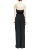 Lyon Strapless Peplum Wide-Leg Jumpsuit, Black/Multi