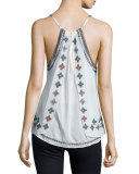 Savannah Embellished A-Line Top, White Pattern