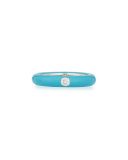 Turquoise Enamel Ring with One Diamond, Size 6.5