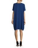 Short-Sleeve Silk Shift Dress 