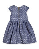 kimberly cap-sleeve smocked medallion lace dress, blue, size 2-6