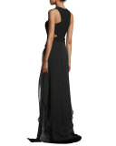 Sleeveless Cutout High-Low Hem Gown, Black