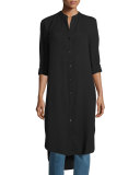 Mandarin-Collar Calf-Length Shirt, Black