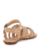 Karin Studded Strappy Flat Sandal, Nude/Silver