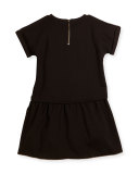 Milano Short-Sleeve Smocked Jersey Dress, Black, Size 12-16