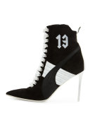 Suede 105mm Sneaker Bootie, Black/White