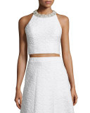 Tru Sleeveless Embellished Crop Top, White