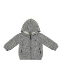 Hooded Melange Zip-Front Jacket, Gray, Size 3-24 Months