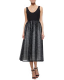 Sleeveless Scoop-Neck Textured Tea-Length Dress