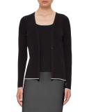 Contrast-Trim One-Button Cardigan, Black/Multi
