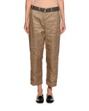 Belted Metallic Cropped Utility Pants, Nut